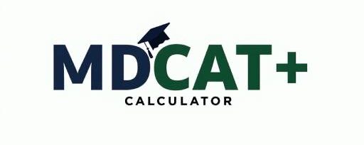 MDCAT+ Calculator logo featuring a bold MDCAT text with a plus sign formed by a graduation cap and calculator icon, representing education and score calculation in a modern academic theme